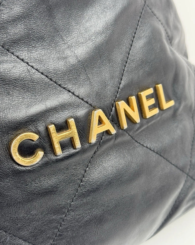 Chanel 22 Chain Hobo Quilted Calfskin Black Leather Shoulder Bag