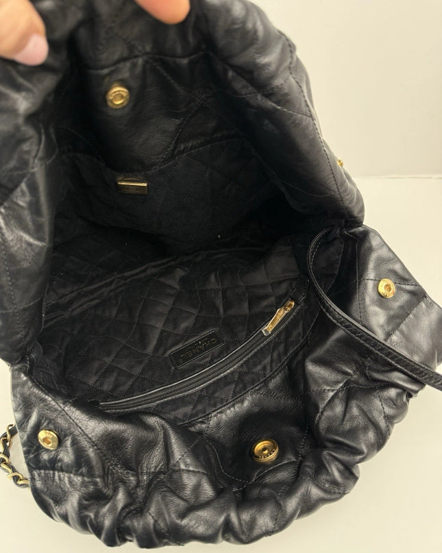 Chanel 22 Chain Hobo Quilted Calfskin Black Leather Shoulder Bag