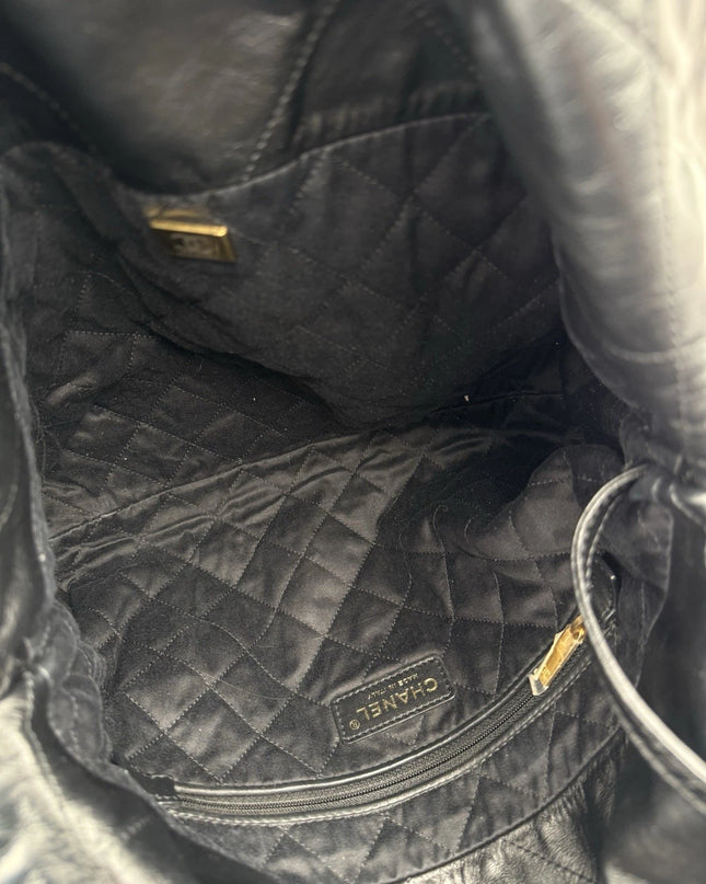 Chanel 22 Chain Hobo Quilted Calfskin Black Leather Shoulder Bag