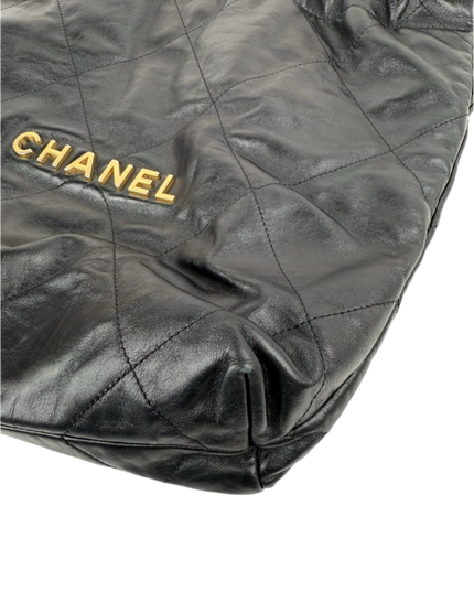 Chanel 22 Chain Hobo Quilted Calfskin Black Leather Shoulder Bag