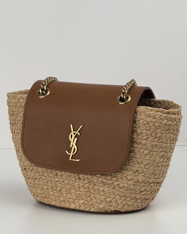 Saint Laurent Mini Manon Raffia & Leather Shoulder Bag