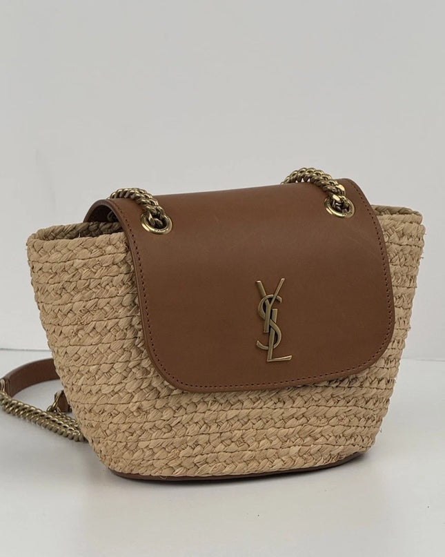Saint Laurent Mini Manon Raffia & Leather Shoulder Bag