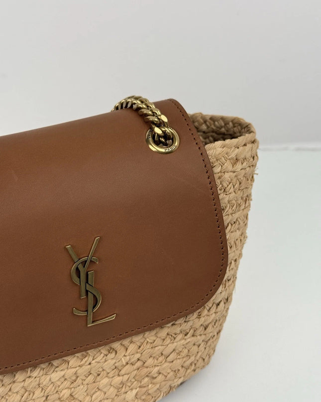 Saint Laurent Mini Manon Raffia & Leather Shoulder Bag