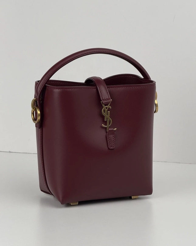 Saint Laurent LE 37 Mini Leather Dark Bordeaux Bucket Bag