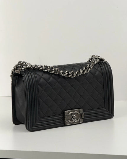 Chanel Medium Boy Bag Calfskin Quilted Flap Black Leather Shoulder Bag