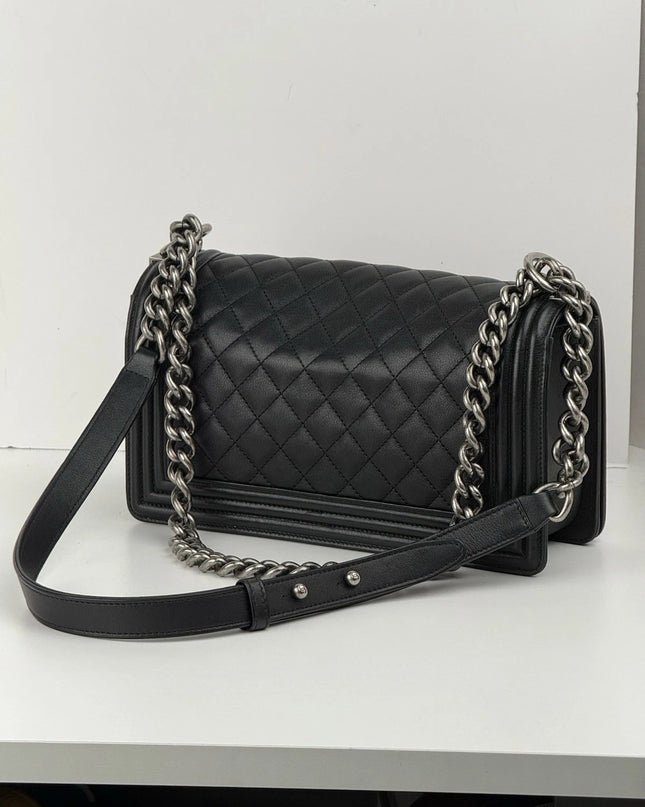 Chanel Medium Boy Bag Calfskin Quilted Flap Black Leather Shoulder Bag