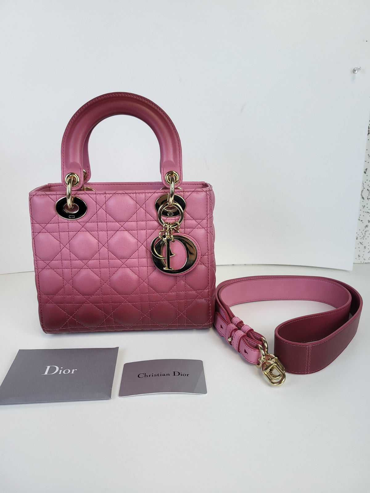 Dior Lady Dior  Ombre Pink Leather Small Shoulder Bag
