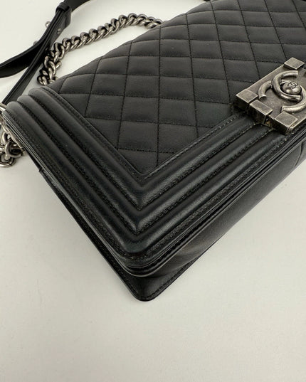 Chanel Medium Boy Bag Calfskin Quilted Flap Black Leather Shoulder Bag