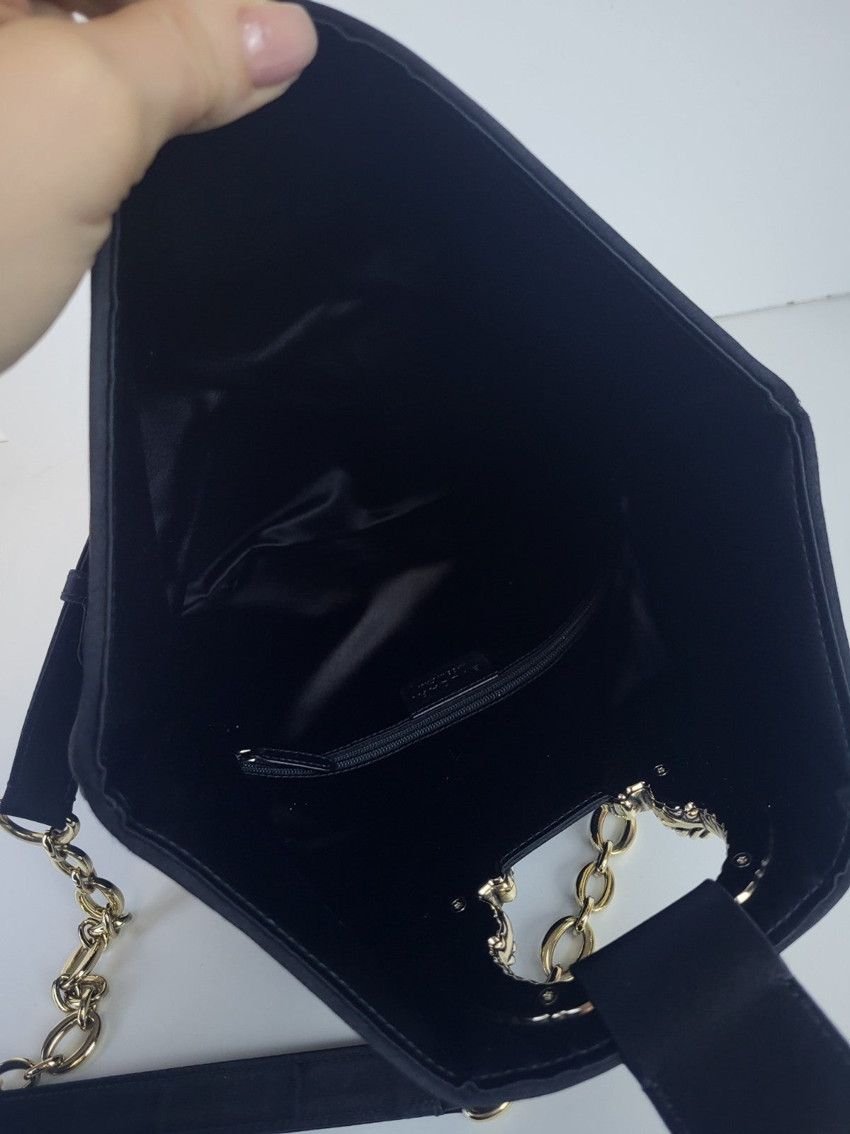 Bvlgari Leoni Flap Chain Shoulder Bag Black Satin 