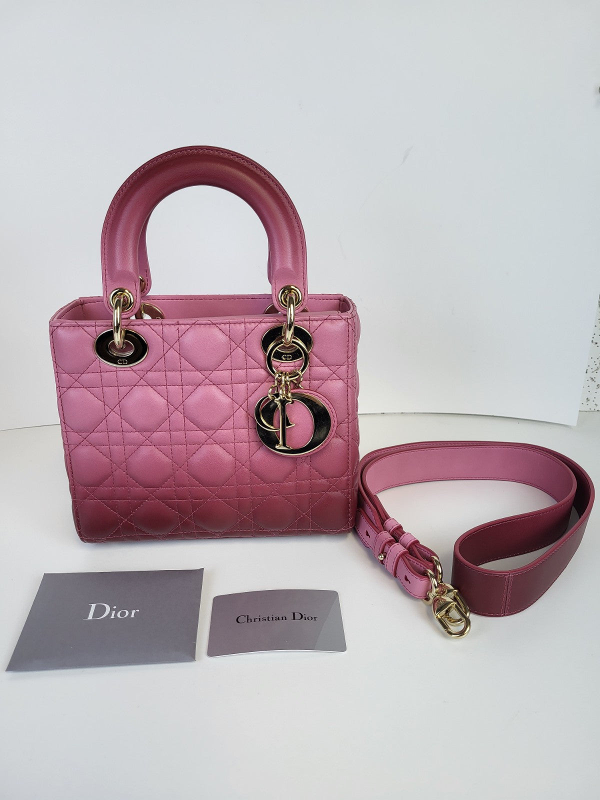 Dior Lady Dior  Ombre Pink Leather Small Shoulder Bag