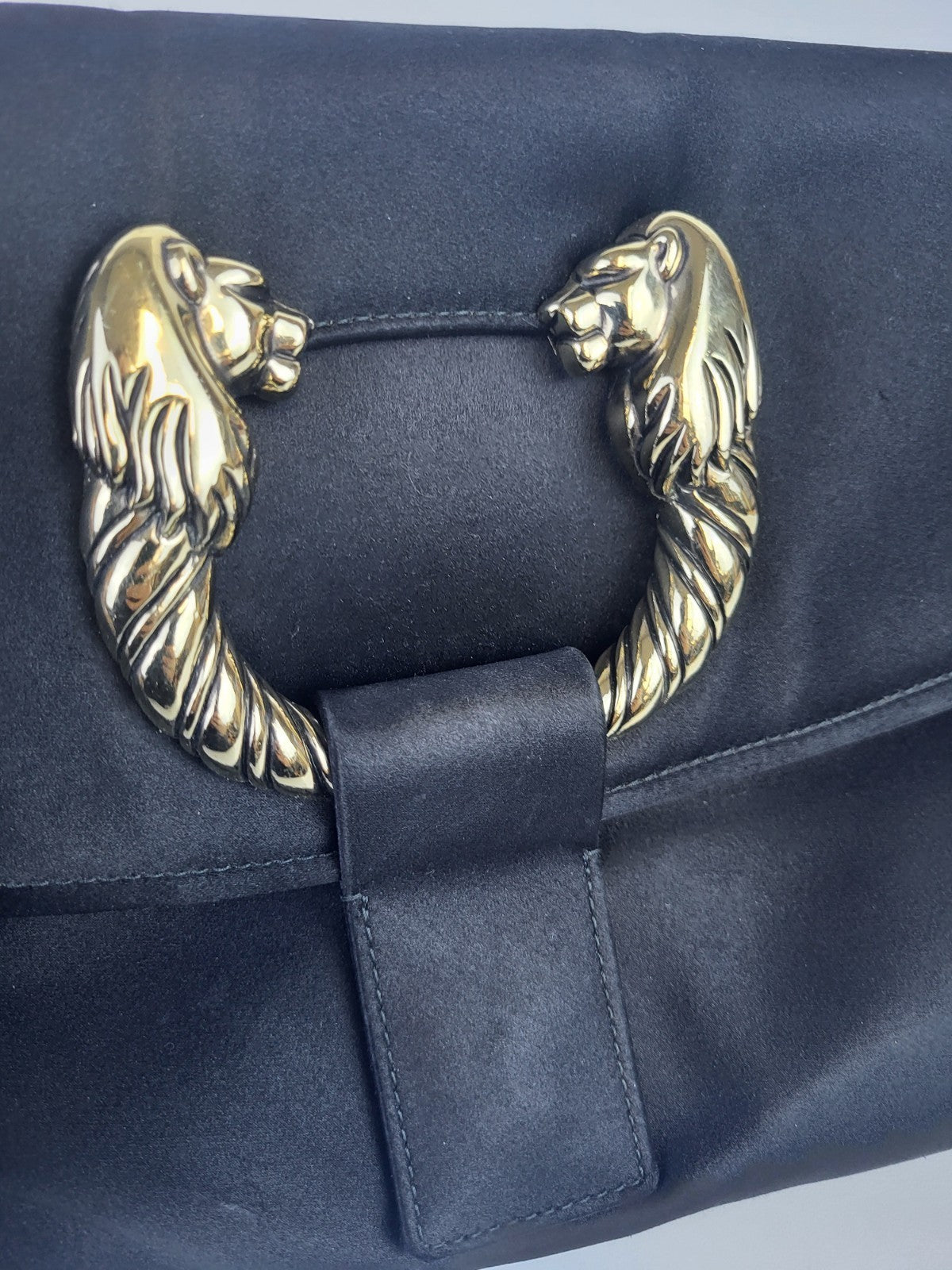 Bvlgari Leoni Flap Chain Shoulder Bag Black Satin 