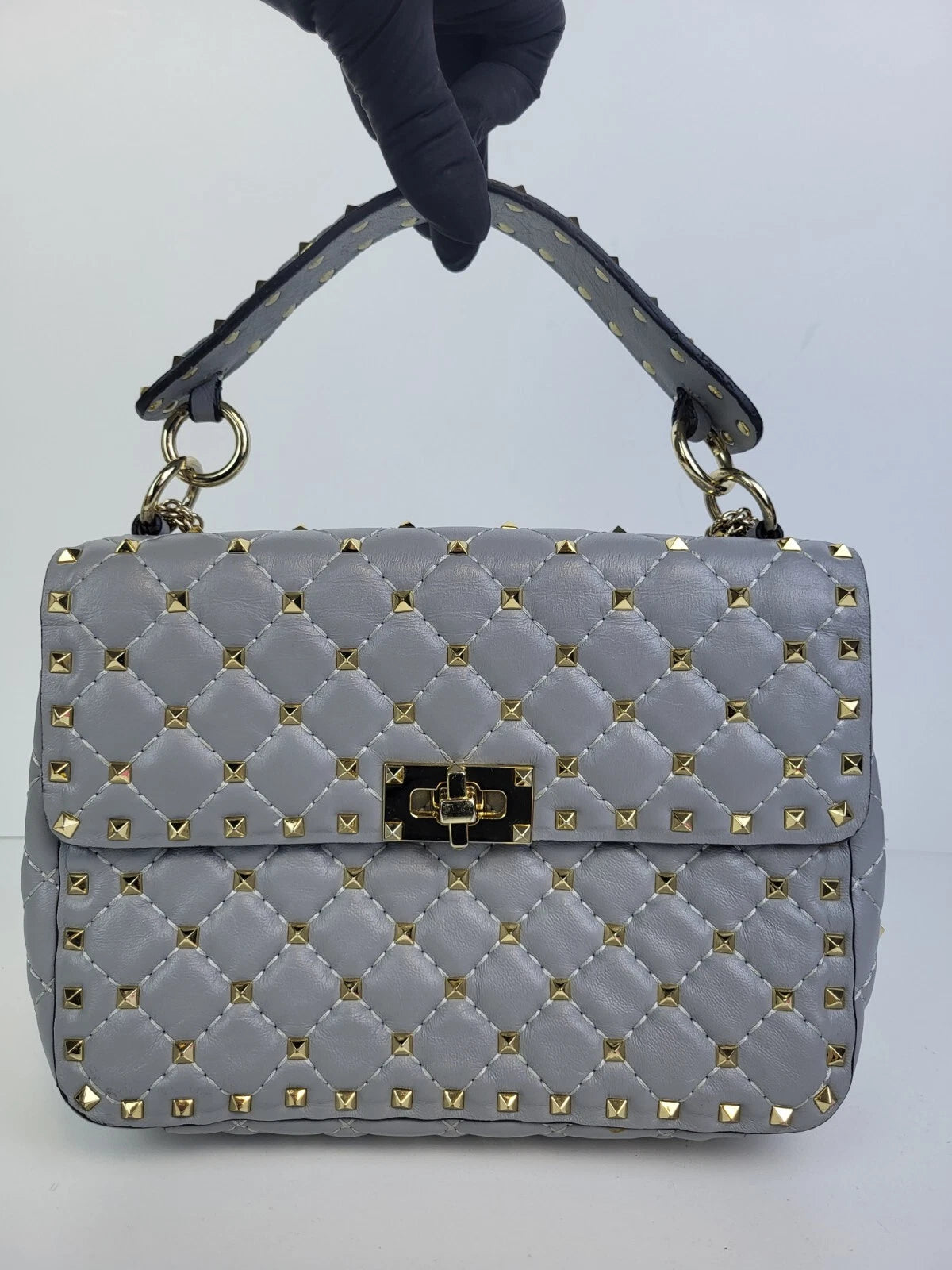 Valentino Candy Stud Gray Leather Shoulder Bag