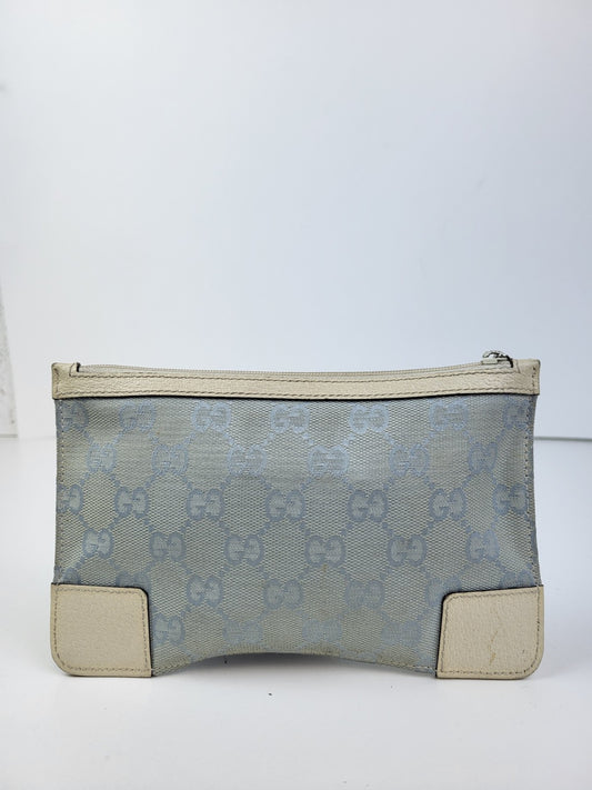 Gucci Ophidia Baby Blue White Leather Small Zip Top Pouch