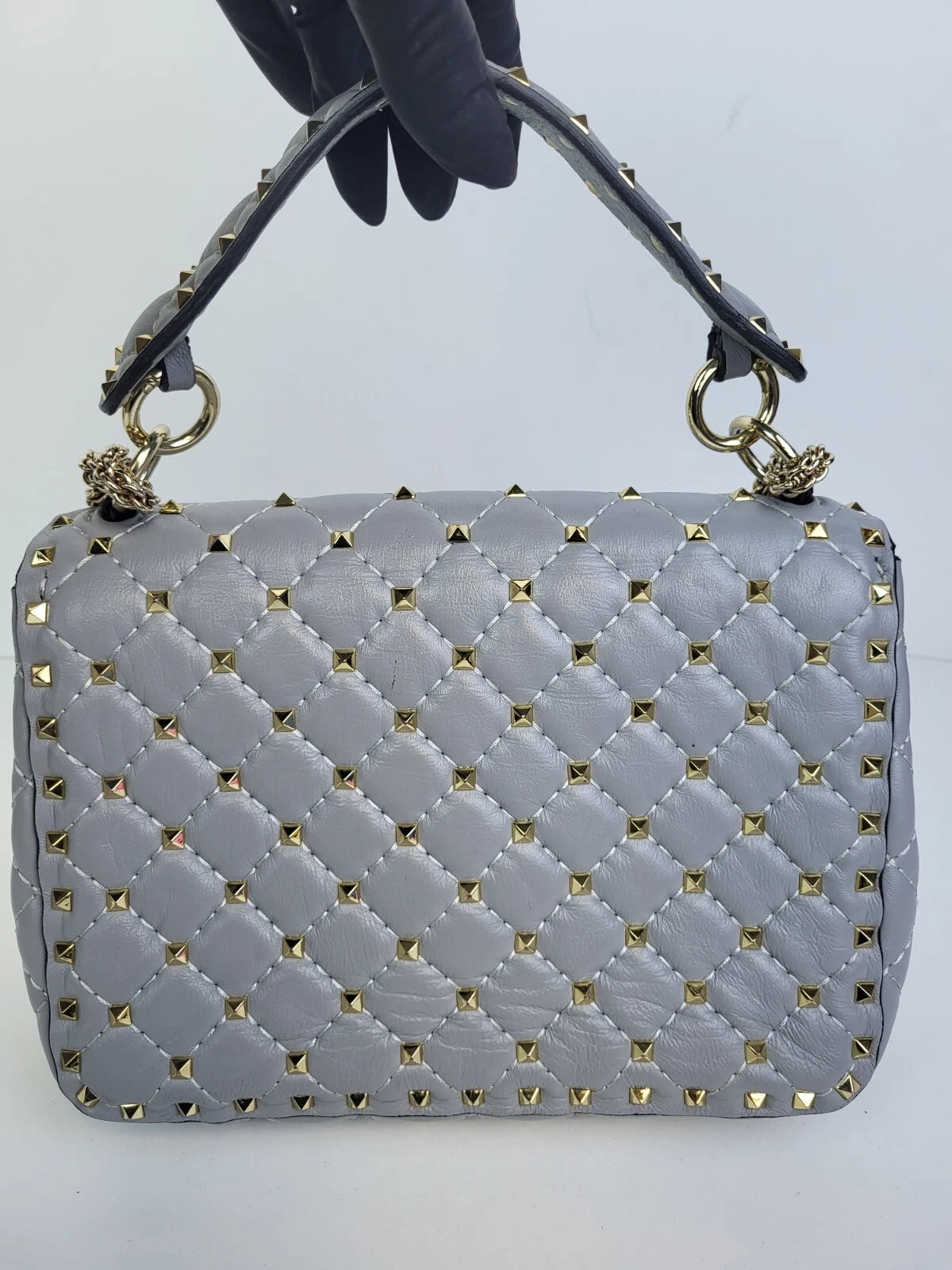 Valentino Candy Stud Gray Leather Shoulder Bag