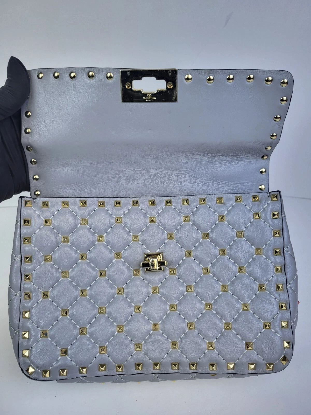 Valentino Candy Stud Gray Leather Shoulder Bag