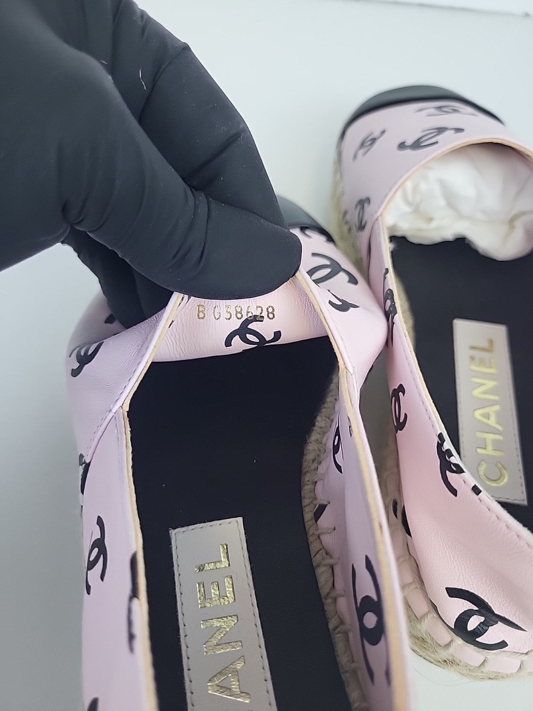 Chanel Lambskin Printed Coco Beach Espadrilles 36 Light Pink Black