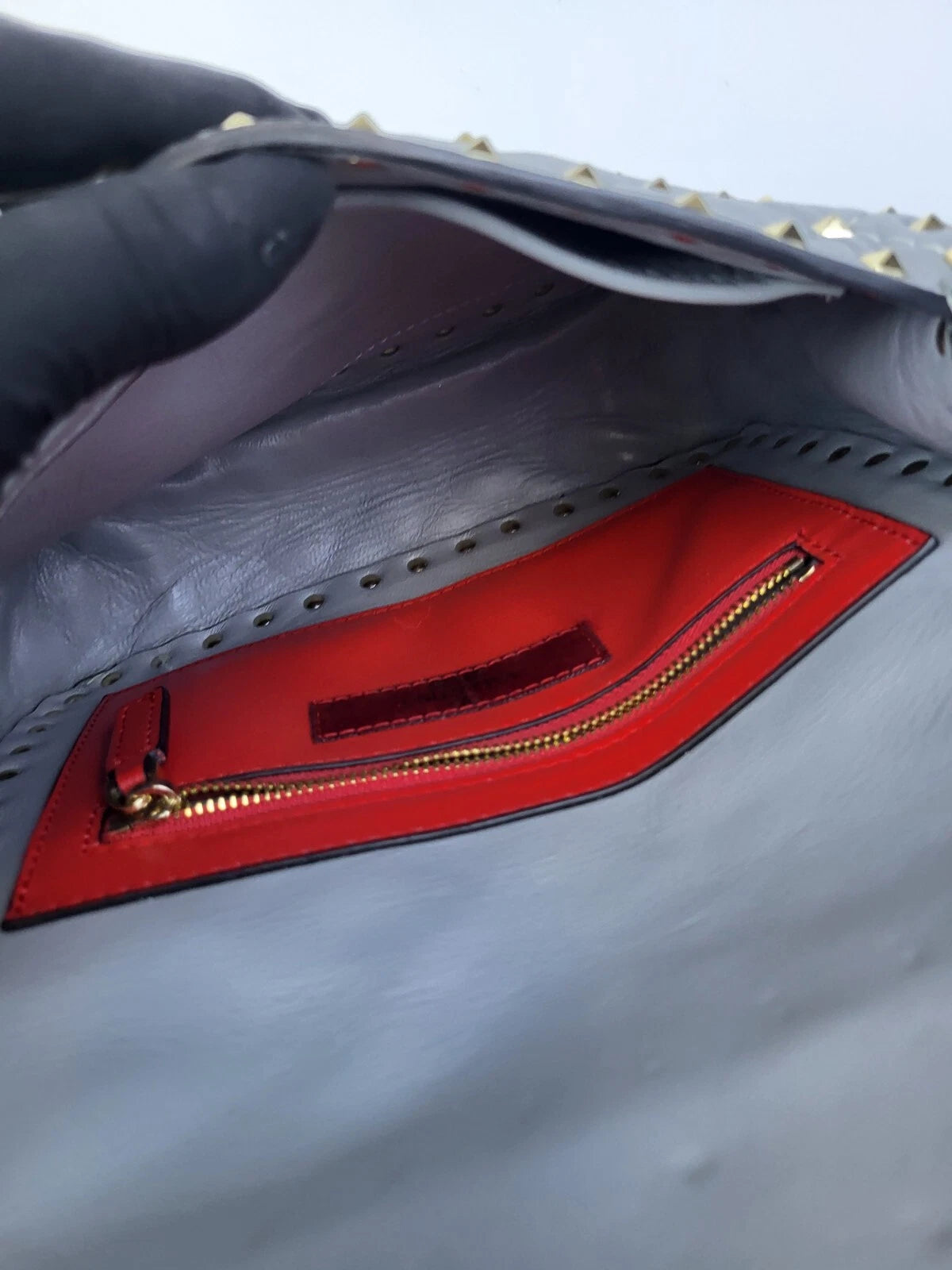 Valentino Candy Stud Gray Leather Shoulder Bag