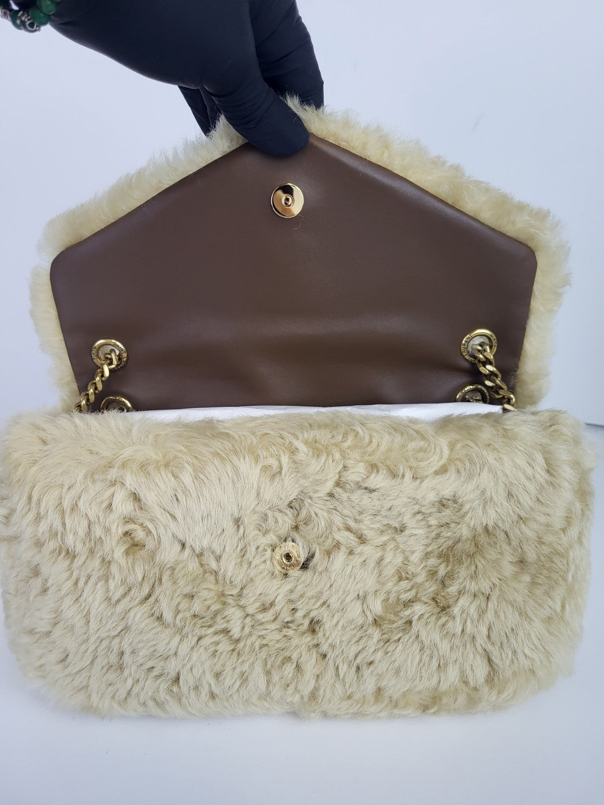 Saint Laurent Calypso Small Shearling Shoulde Bag