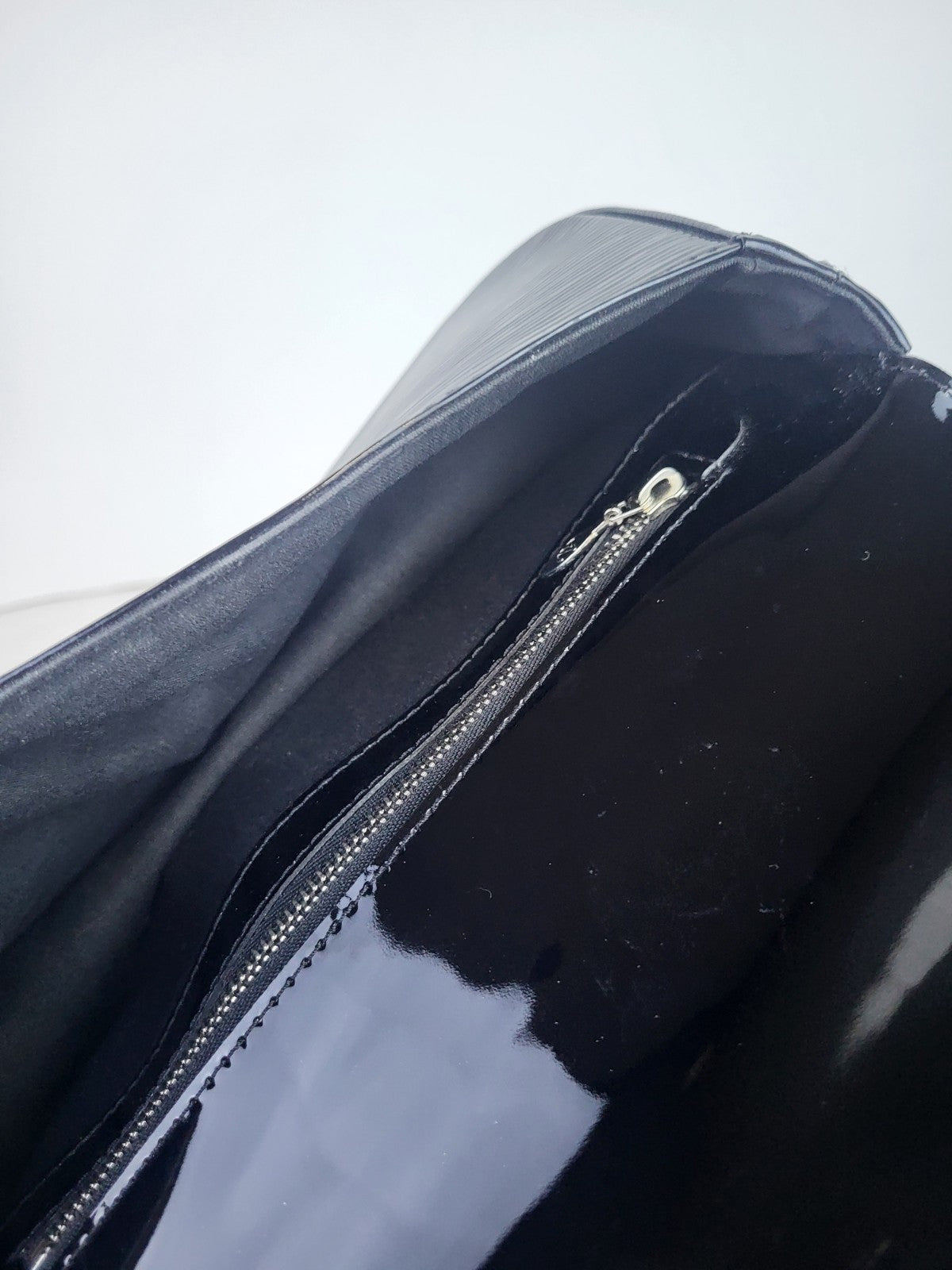 Louis Vuitton Black Patent Leather Silver LV Epi Sobe Clutch Flap Bag