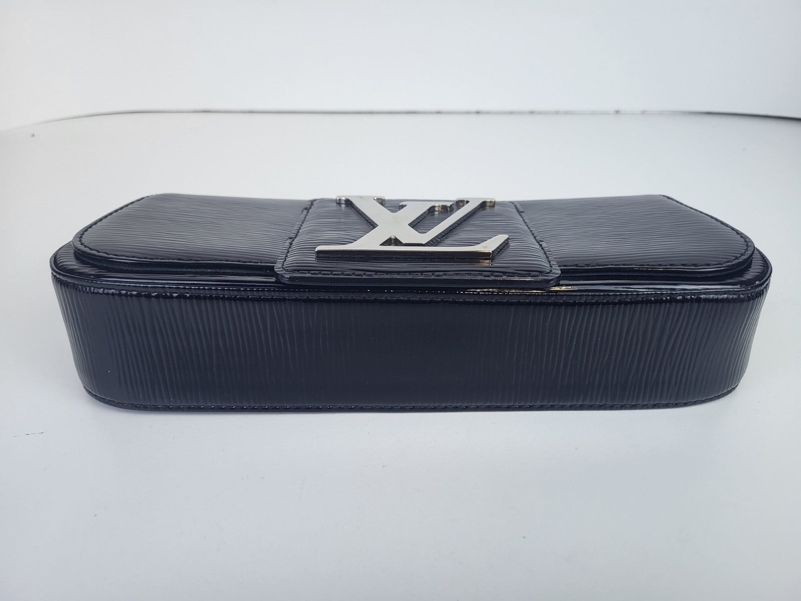 Louis Vuitton Black Patent Leather Silver LV Epi Sobe Clutch Flap Bag