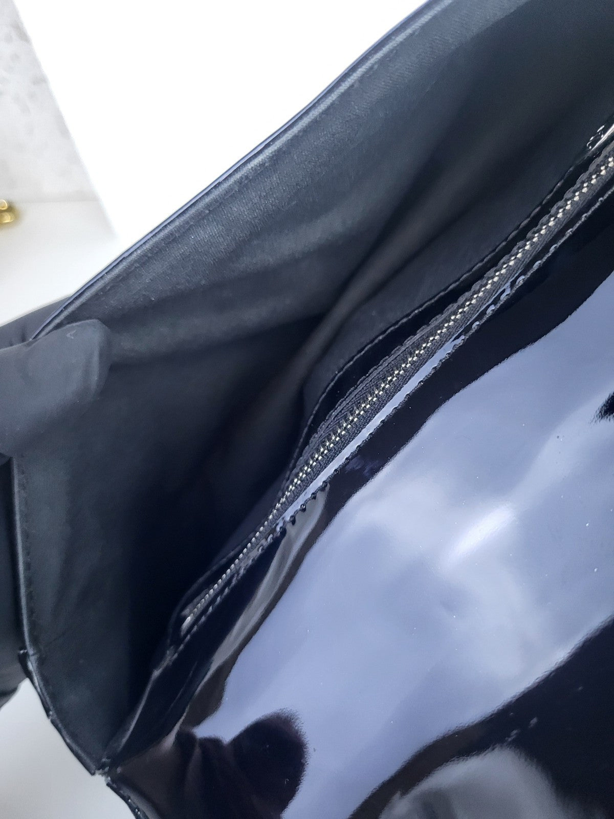 Louis Vuitton Black Patent Leather Silver LV Epi Sobe Clutch Flap Bag