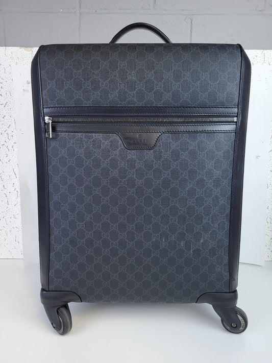 Gucci Suitcase Supreme Monogram Four Wheel Carry On Black Grey