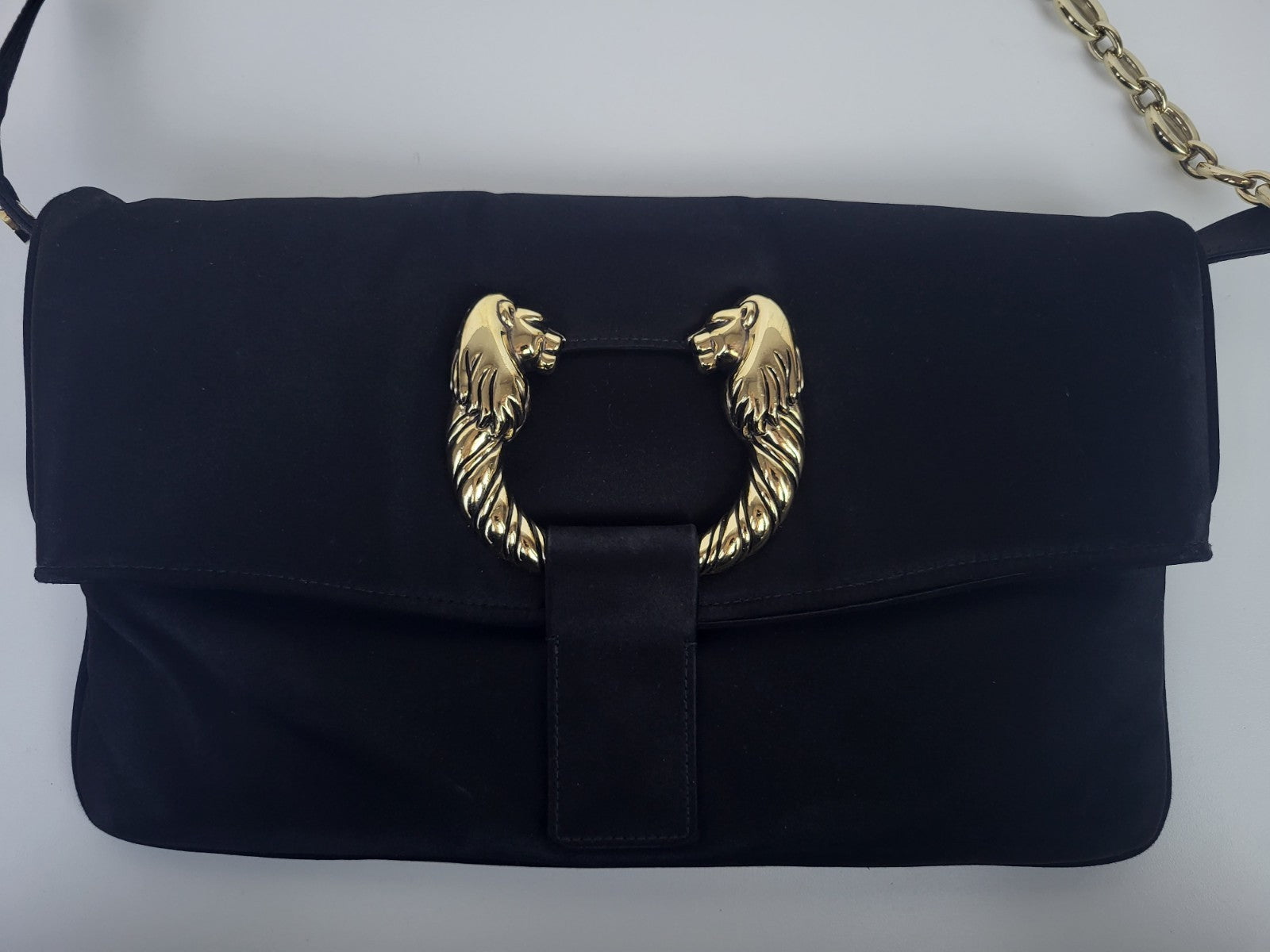 Bvlgari Leoni Flap Chain Shoulder Bag Black Satin 