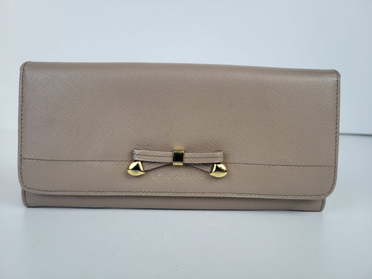 Prada Long Wallet Beige Leather Bow 