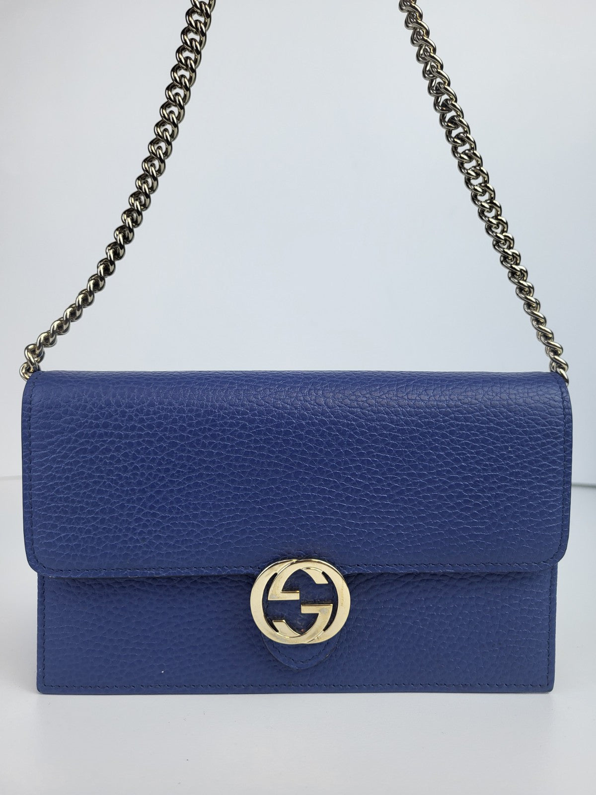 Gucci Interlocking Wallet on Chain Blue Leather