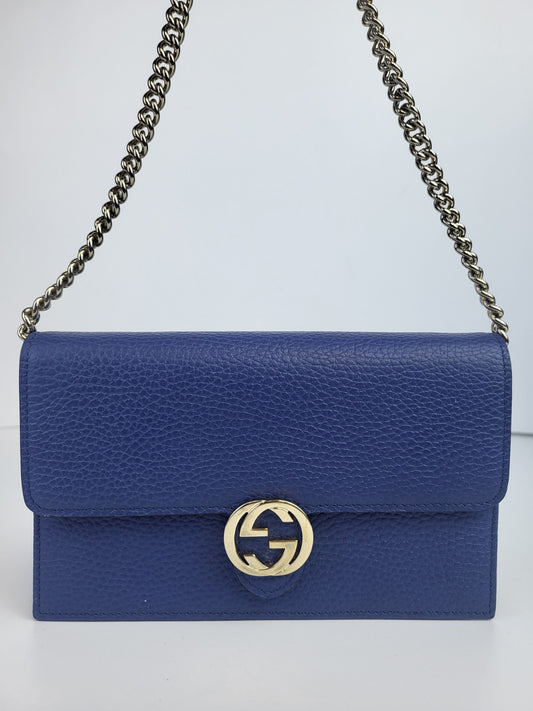 Gucci Interlocking Wallet on Chain Blue Leather