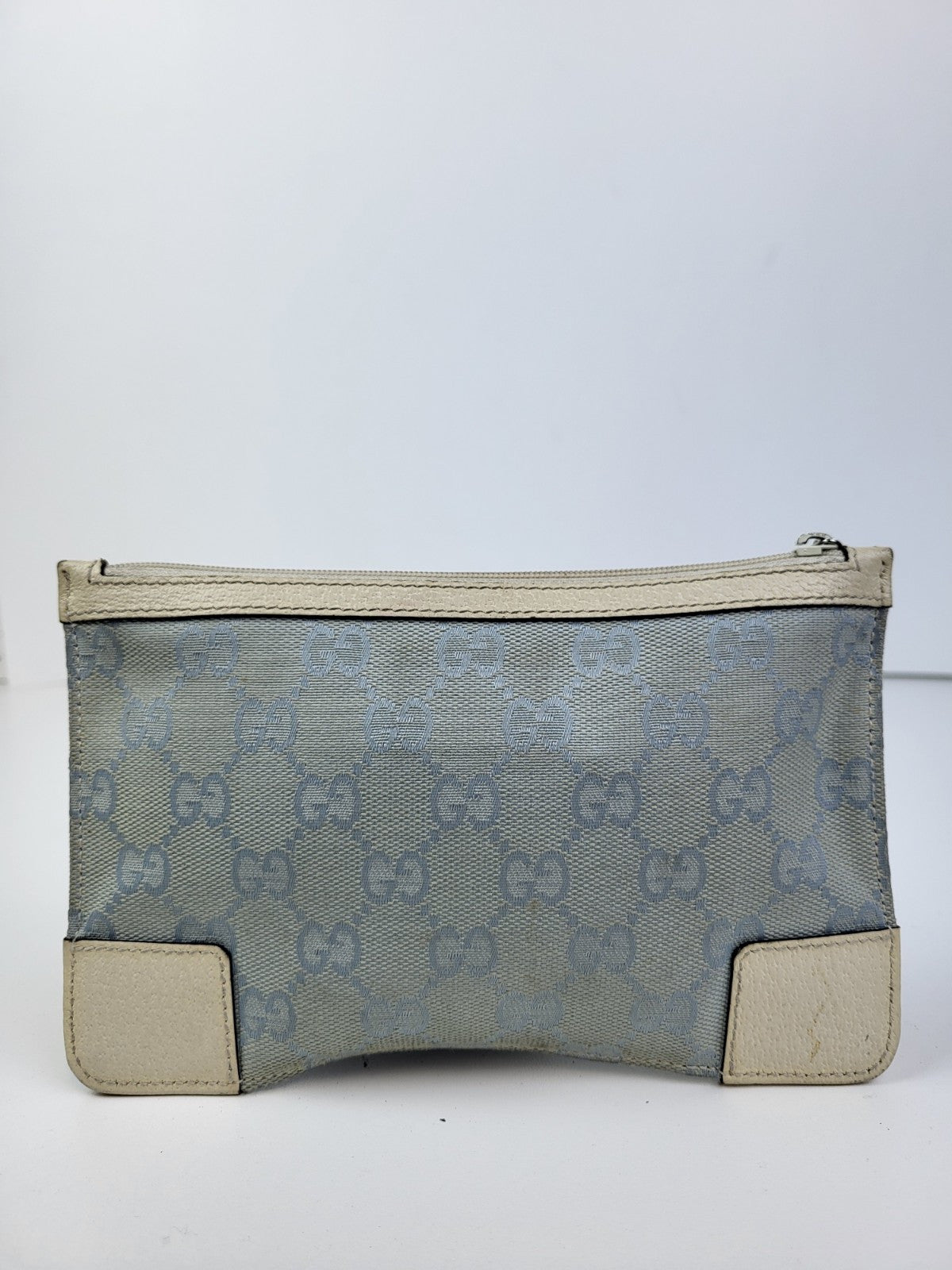 Gucci Ophidia Baby Blue White Leather Small Zip Top Pouch