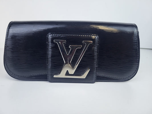 Louis Vuitton Black Patent Leather Silver LV Epi Sobe Clutch Flap Bag