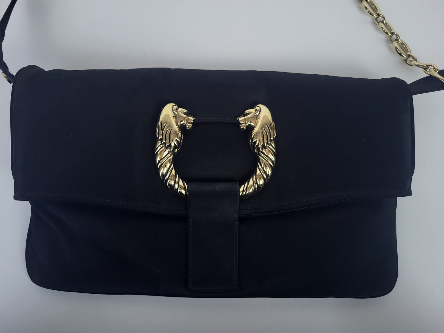 Bvlgari Leoni Flap Chain Shoulder Bag Black Satin 