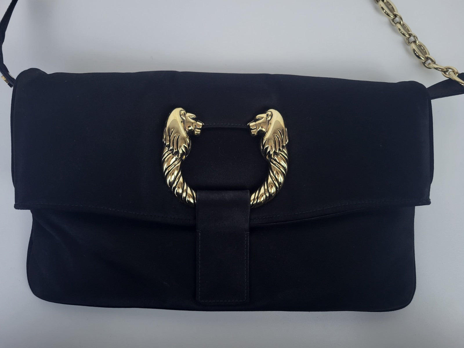 Bvlgari Leoni Flap Chain Shoulder Bag Black Satin 
