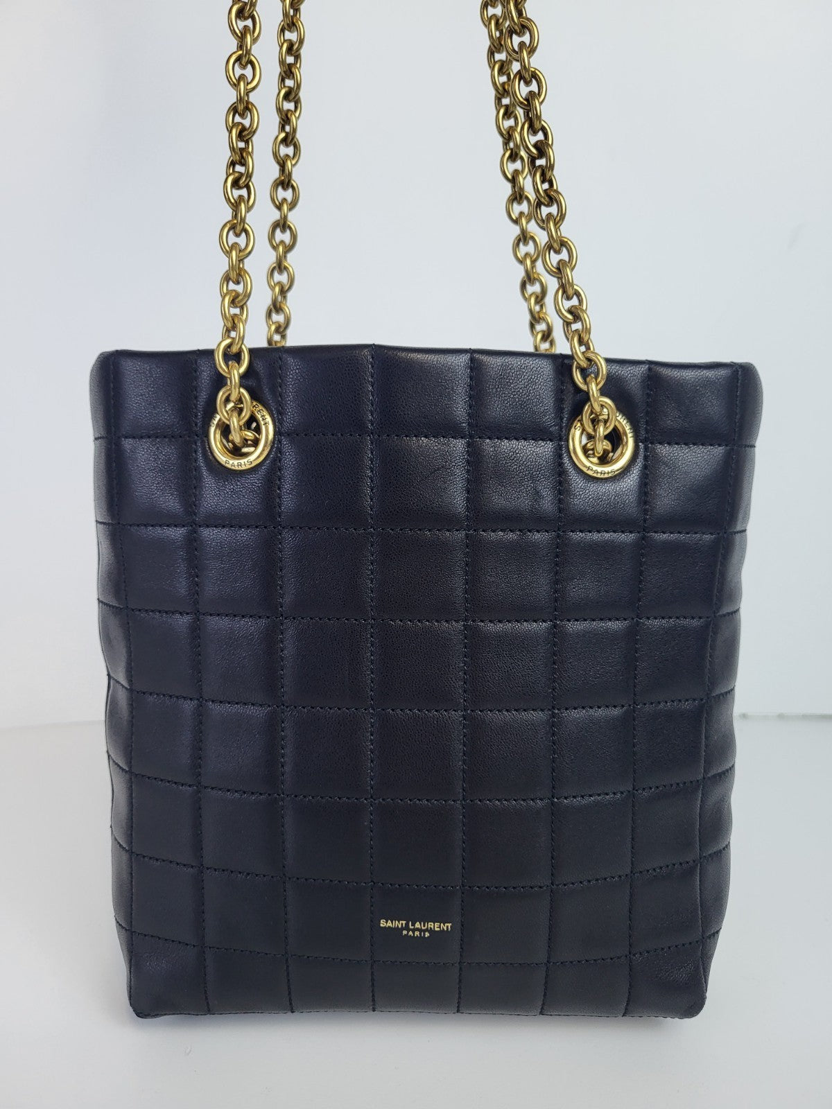 Saint Laurent Matelassé Carré Mini Tote Bag Black Lambskin