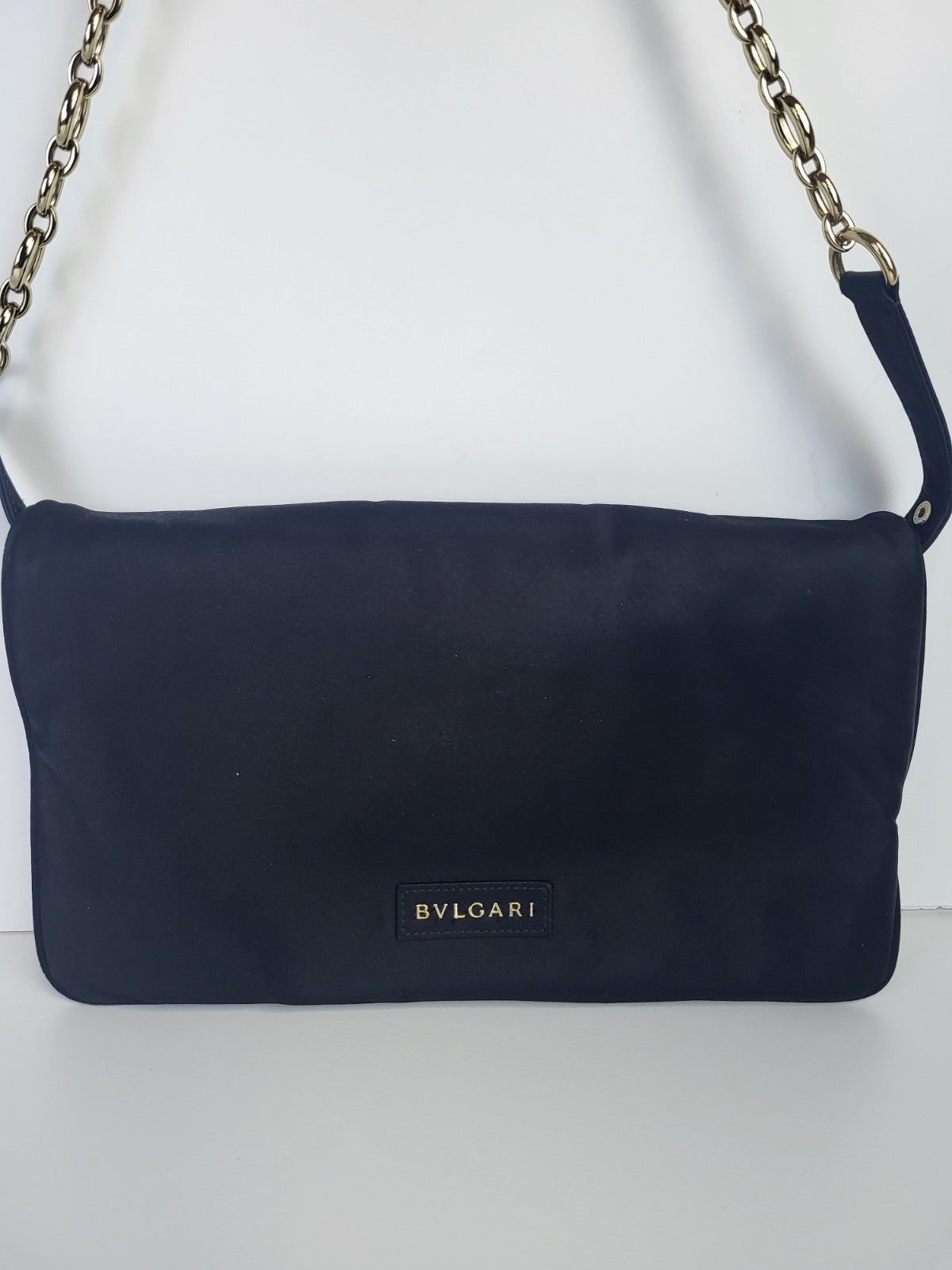 Bvlgari Leoni Flap Chain Shoulder Bag Black Satin 