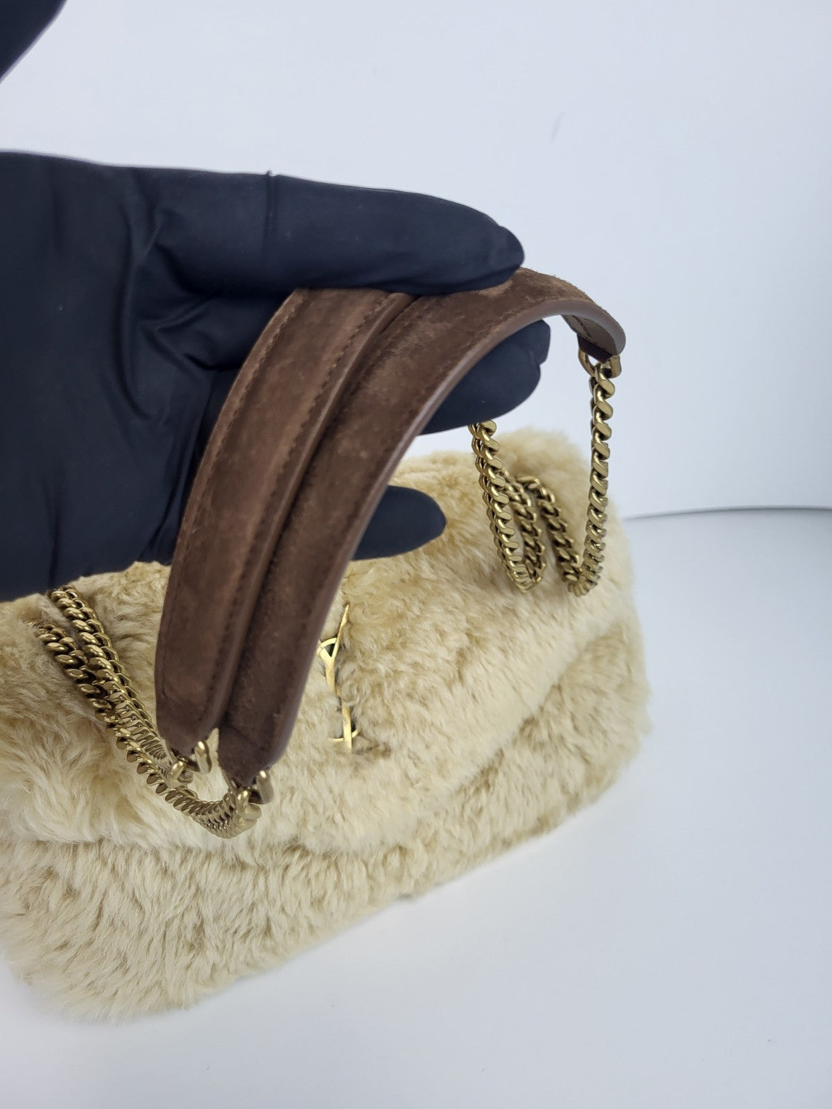 Saint Laurent Calypso Small Shearling Shoulde Bag