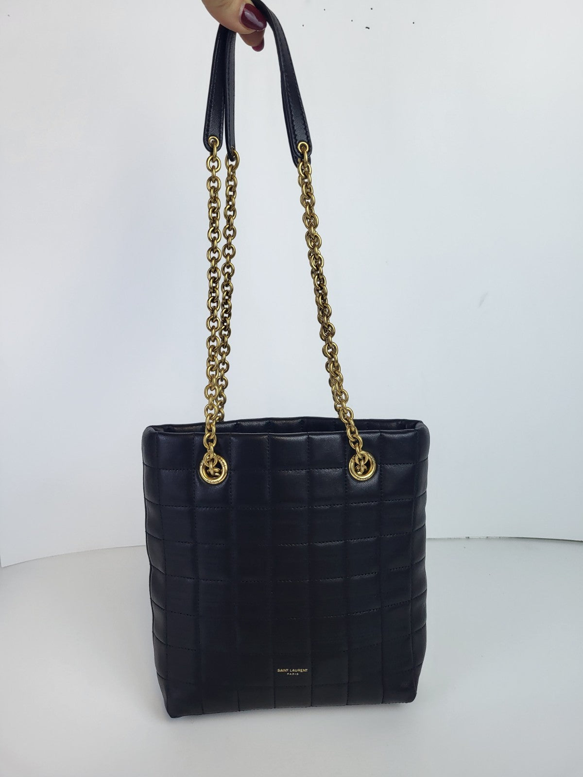 Saint Laurent Matelassé Carré Mini Tote Bag Black Lambskin
