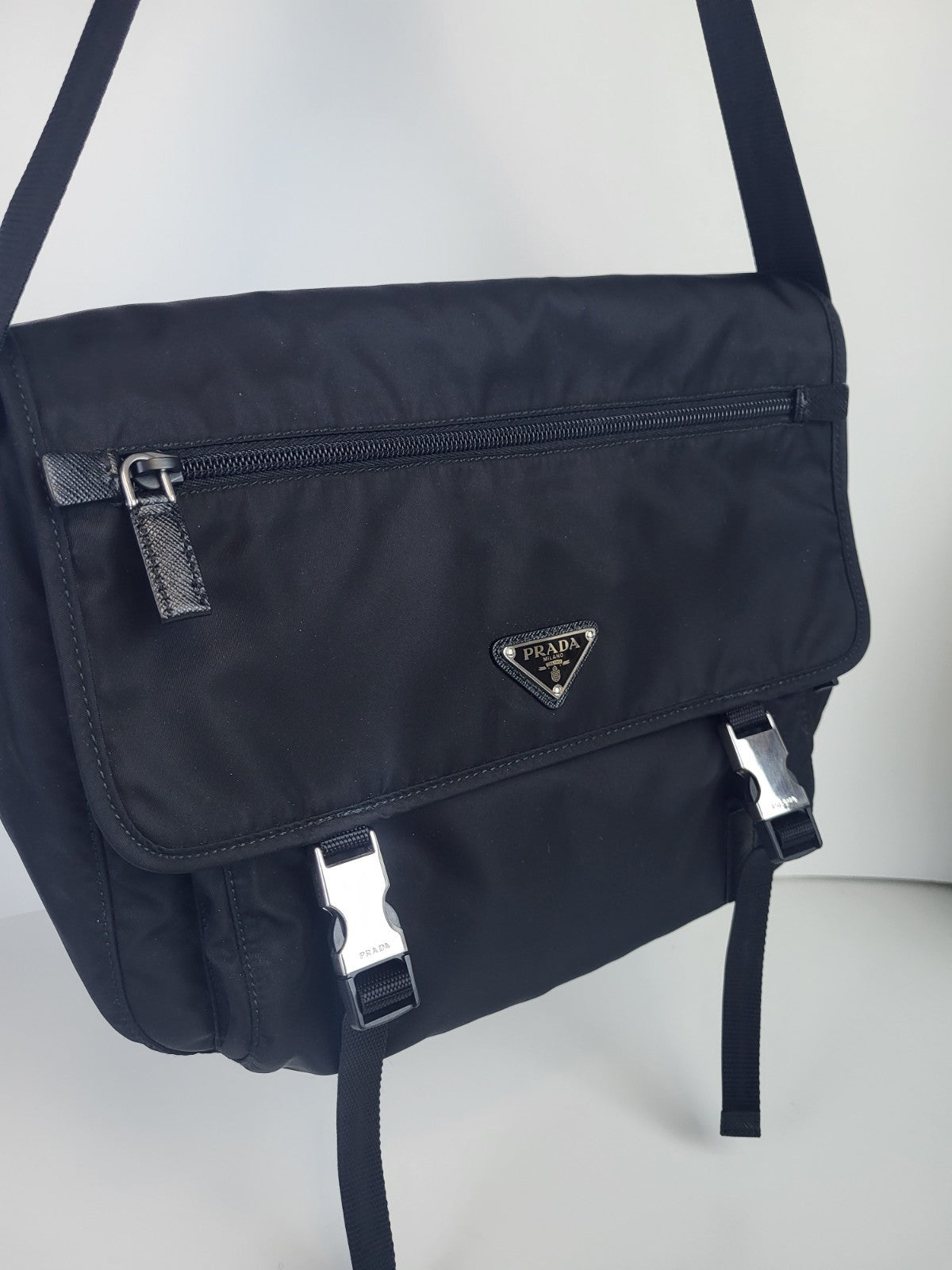 Prada Nylon Vela Messenger Bag Black