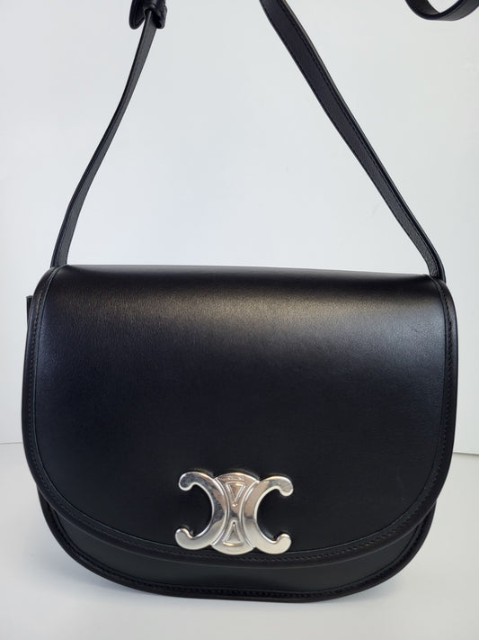 Celine Bag Triomphe 2023 Black Leather Shoulder Bag