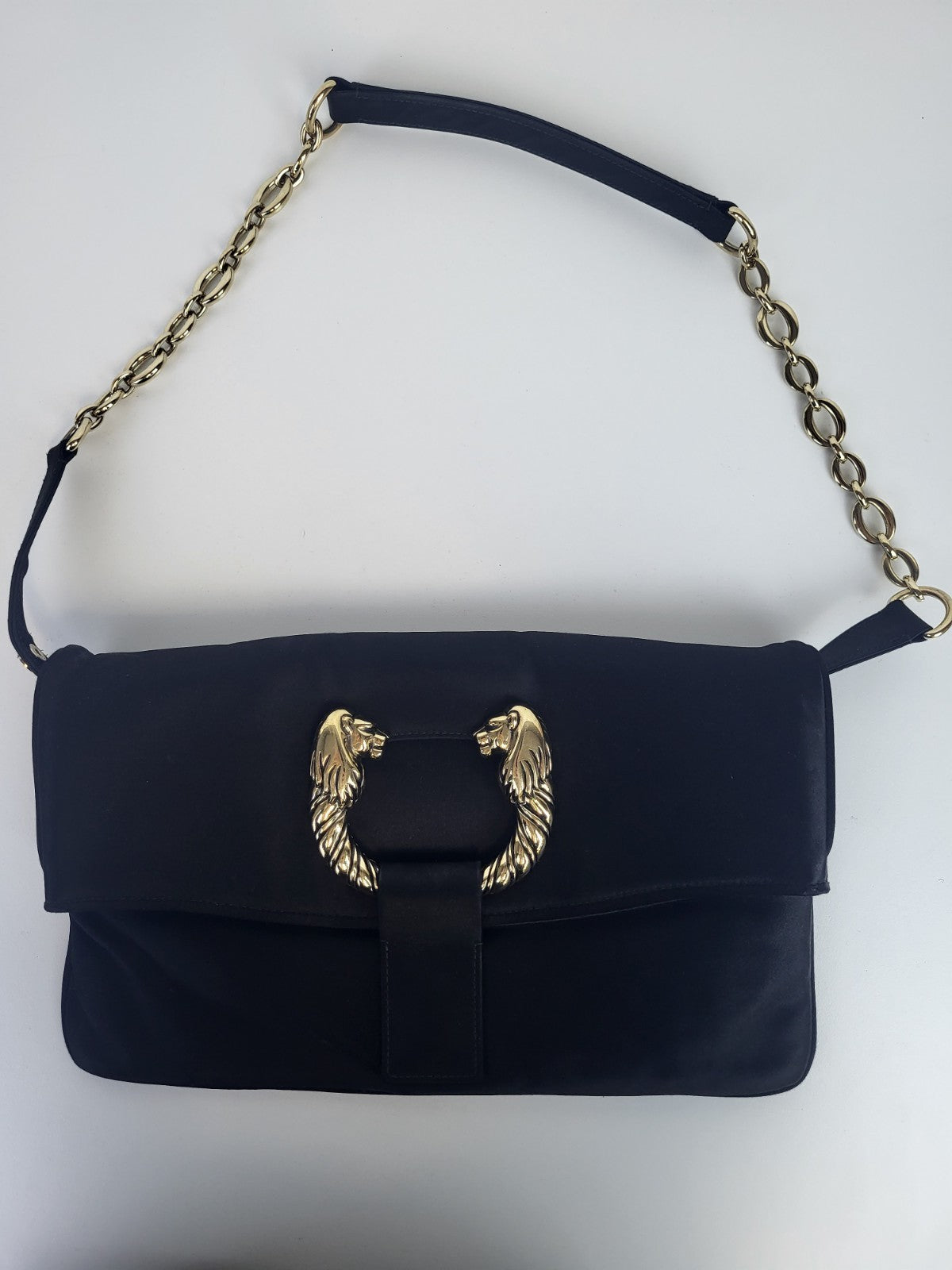 Bvlgari Leoni Flap Chain Shoulder Bag Black Satin 