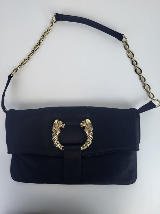Bvlgari Leoni Flap Chain Shoulder Bag Black Satin 