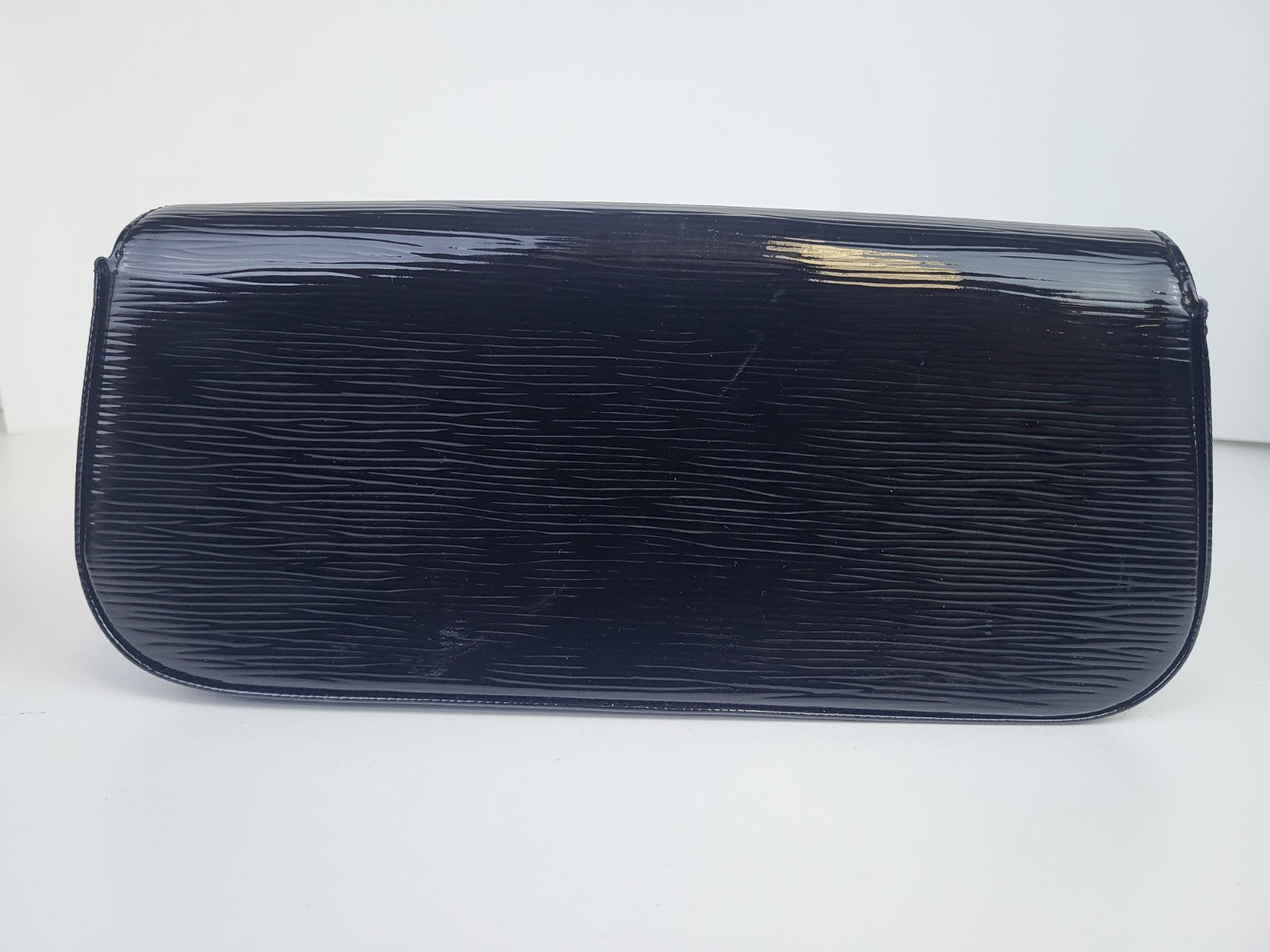 Louis Vuitton Black Patent Leather Silver LV Epi Sobe Clutch Flap Bag
