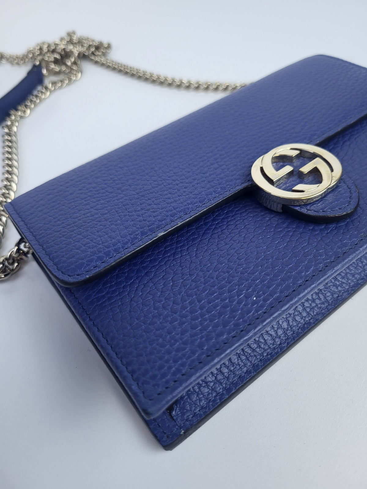 Gucci Interlocking Wallet on Chain Blue Leather