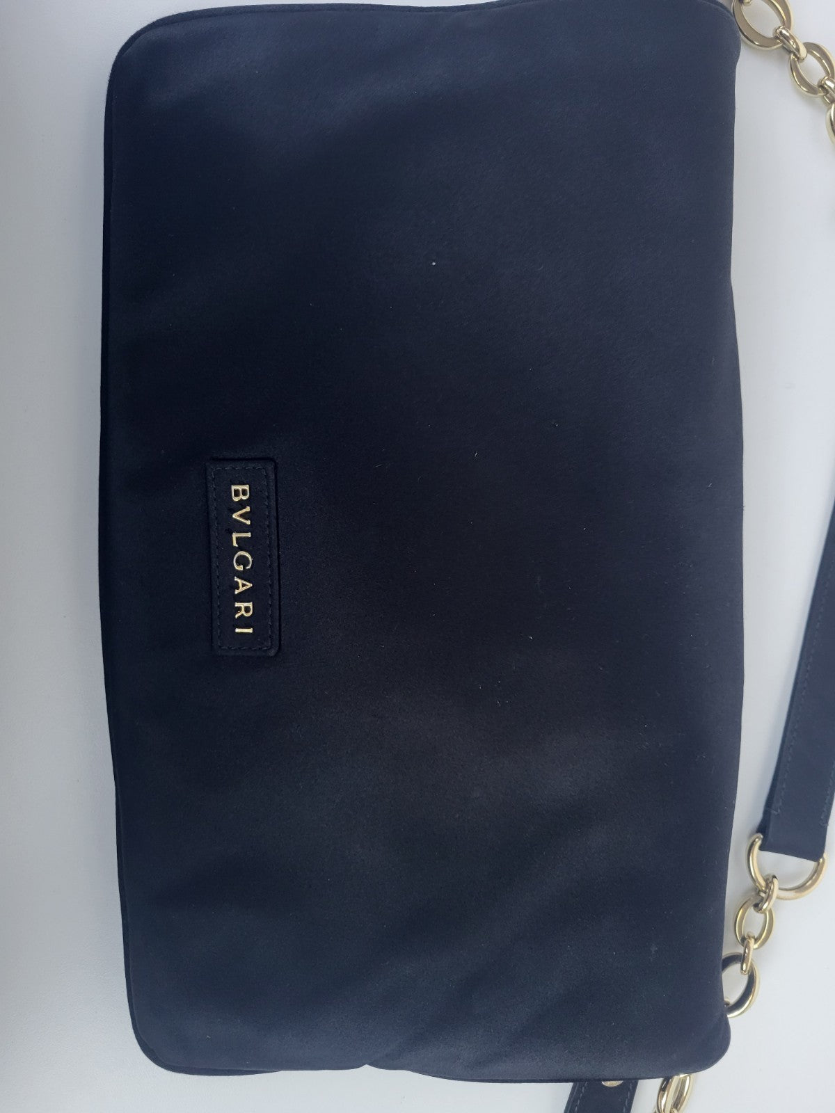 Bvlgari Leoni Flap Chain Shoulder Bag Black Satin 
