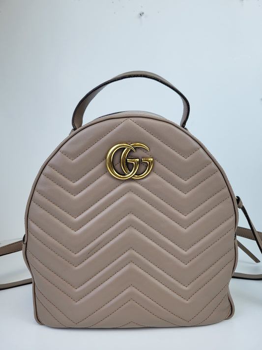 Gucci Beige Quilted Leather Marmont Backpack Bag