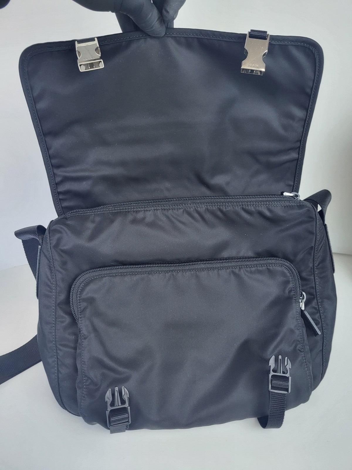 Prada Nylon Vela Messenger Bag Black