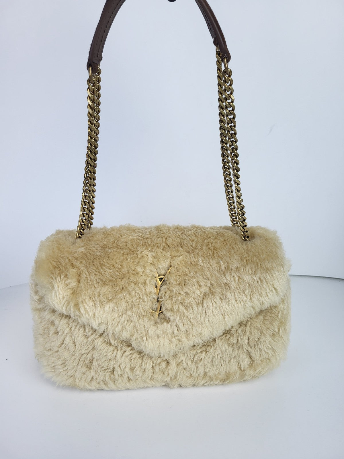 Saint Laurent Calypso Small Shearling Shoulde Bag