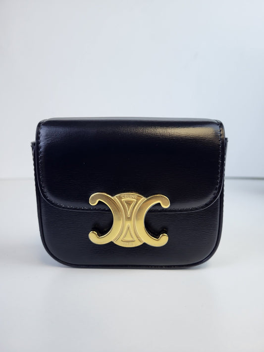 Celine Mini Claude Triomphe in Shiny Calfskin Black