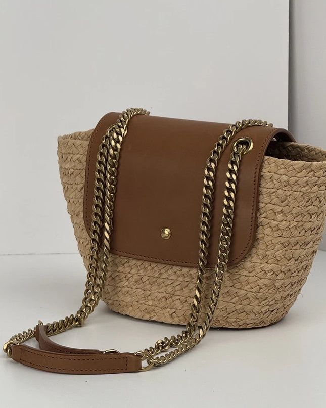 Saint Laurent Mini Manon Raffia & Leather Shoulder Bag